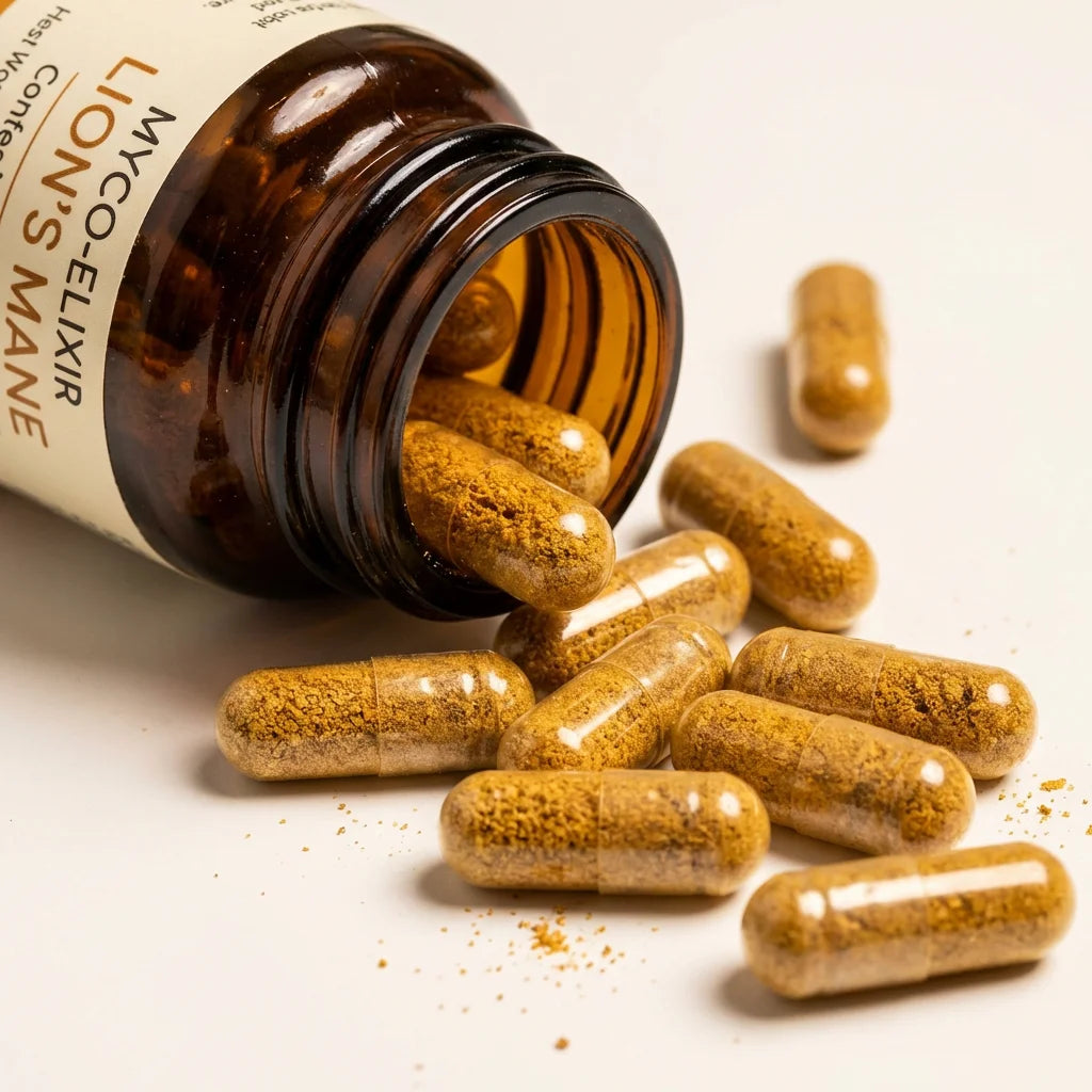 Lion's Mane capsules close-up macro detail